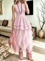 Women's Sleeveless Mock Neck Tiered Maxi Dress