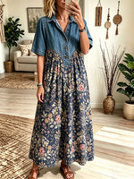 Women's Denim Yoke Plaid Maxi Dress