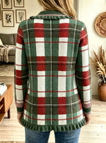 Women's Plaid Ruffle Hem Knit Cardigan