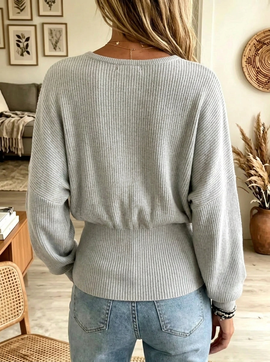 Women's Batwing Sleeve Fitted Waist Ribbed Sweater