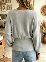 Women's Batwing Sleeve Fitted Waist Ribbed Sweater