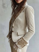 Retro Elegant Floral Art Casual Stylish Long Sleeve Velvet Blazer Coat