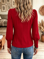 Women's Gold Button Puff Sleeve Knit Top