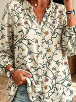 Retro Floral Pattern Art Print Casual Long Sleeve Cotton Linen Shirt