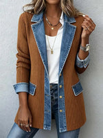Retro Patchwork Art Casual Stylish Lapel Long Sleeve Coat