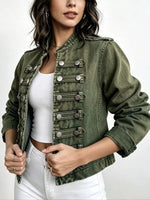 Retro Solid Color Stand Collar Art Casual Stylish Long Sleeve Denim Coat