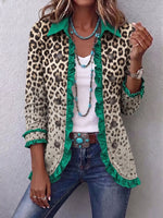 Vintage Elegant Leopard Print Patchwork Ruffled Jacket