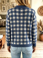 Women's Plaid Polo Collar Button-Down Knit Cardigan