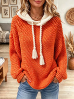 Women's Two-Tone Tassel Drawstring Knit Hoodie
