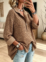 Women's Leopard Plaid Henley Blouse