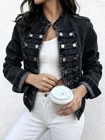 Retro Solid Color Stand Collar Art Casual Stylish Long Sleeve Denim Coat
