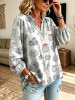 Funny Cactus Pattern Art Print Casual Long Sleeve Cotton Linen Shirt