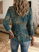 Women Leopard Print Ruffle Trim Lapel Button Outerwear Jacket
