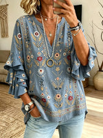 Women's Floral Ruffle Sleeve Blouse