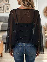 Women's Beaded Mesh Cape Blouse