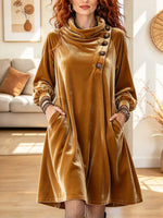 Vintage Chic Cowl Neck Velvet Art Casual Stylish Long Sleeve Mini Dress