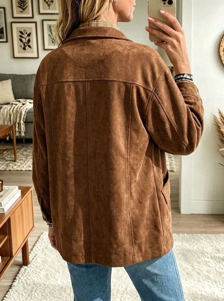 Women's Asymmetrical Snap-Button Faux Suede Jacket