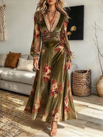 Vintage Elegant Floral Velvet Patchwork Lace Dress