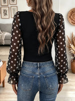 Women's Polka Dot Mesh Patchwork Top