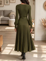 Women's Square Neck Pleated Knit Midi Dress