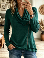 Women's Asymmetrical Zip Cowl Neck Heathered Sweatshirt