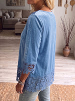 Vintage Elegant Velvet Patchwork Hollowed Out Lace Shirt