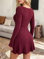 Vintage Elegant Knitted Fabric Square necklinek Dress