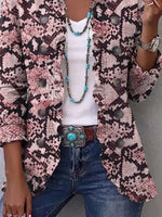 Retro Pattern Art Print Ruffle Casual Stylish Cotton Lapel Coat
