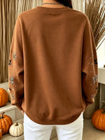Vintage Autumn Halloween Ghost Black Cat Art Print Crewneck Sweatshirt