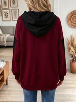 Women's Colorblock V-Neck Drawstring Fleece Hoodie