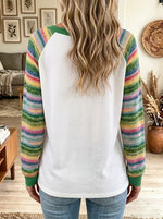 Women's Rainbow Stripe Christmas Tree Knit Top