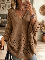Women's Openwork Cable Knit Batwing Poncho Sweater