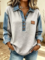 Retro Chic Art Long Sleeve Casual Stylish Denim Patchwork Shirt