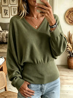 Women's Batwing Sleeve Fitted Waist Ribbed Sweater