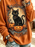 Funny Halloween Cat Pattern Art Print Casual Long Sleeve Sweatshirt