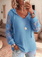 Retro Elegant Lace Hollow Patchwork Hooded Casual Long Sleeve Top
