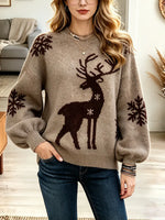 Vintage Elegant Knitted Fabric Christmas Reindeer Sweater