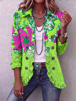 Vintage Elegant Pattern Patchwork Ruffled Jacket