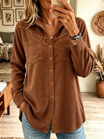 Women's Studded Yoke Corduroy Button-Down Shirt