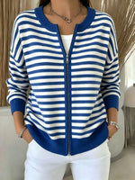 Classic Stripe Pattern Zip Long Sleeve Casual Stylish Knitted Cardigan Coat