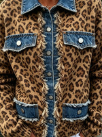 Women's Leopard Knit Denim Patch Cardigan