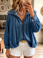 Vintage Elegant Sparkling Rhinestones Denim Zipper Jacket