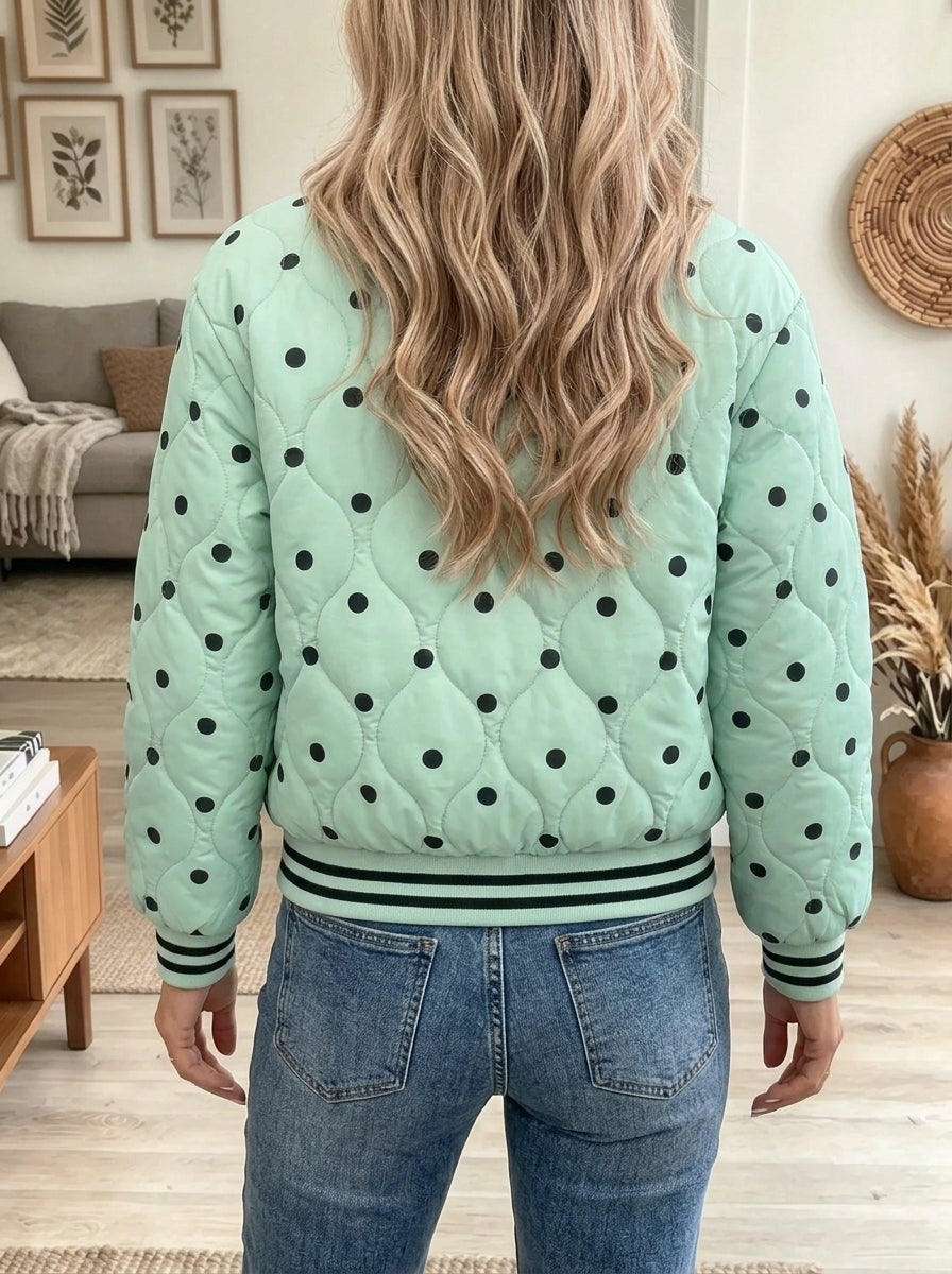 Women's Polka Dot Quilted Bomber Jacket