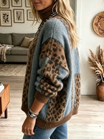 Women's Color-Block Leopard Print Turtleneck Sweater