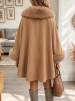 Women's Faux Fur Trim Woolen Cape Coat