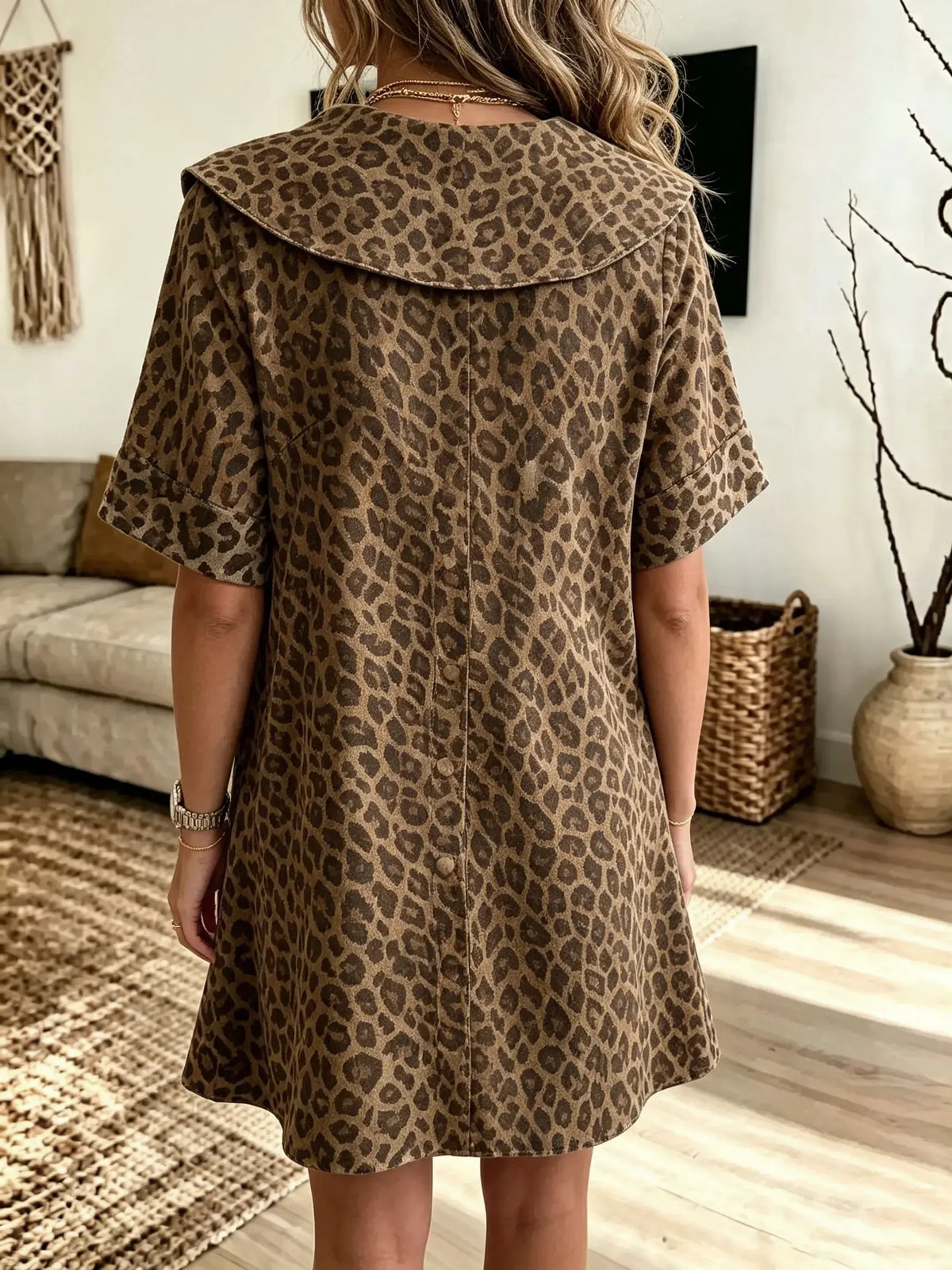 Women's Leopard Sailor Collar Shift Dress