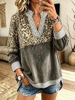 Women's Leopard Stripe Split-Neck Top