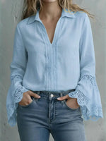 Retro Hollow Lace Art Long Sleeve Casual Stylish Cotton And Linen Shirt