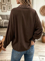 Women's Leopard Trim Collared Shirt