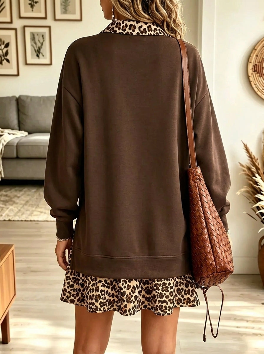 Women's Leopard Contrast Trim Mini Dress